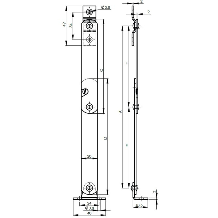 Compas arrêt avec équerre 7554 MONIN - 300 x 20 mm - gauche - 531780