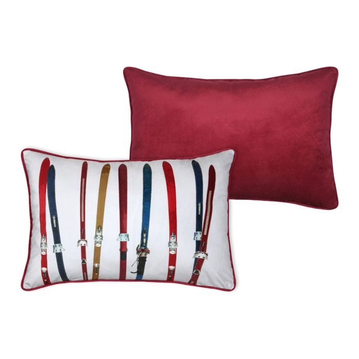 Coussin rectangulaire à motif skis vintage - Blanc