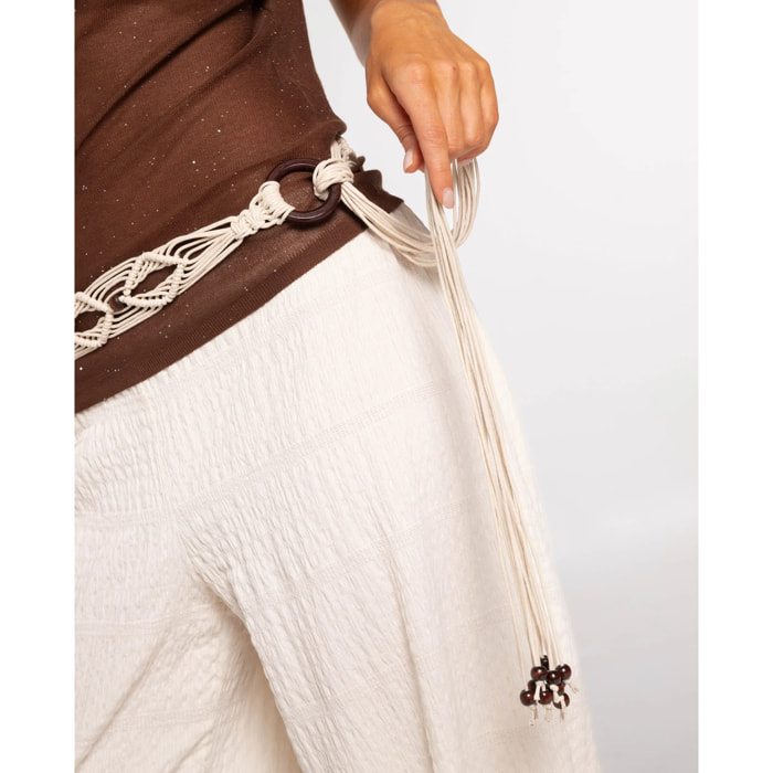 Cinturón de macramé con abalorios de madera de mujer