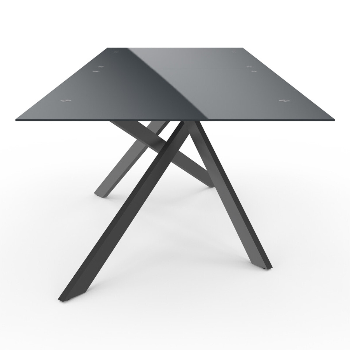 Table de jardin plateau en verre trempé noir et pieds croisés 240cm