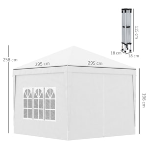 Conjunto de Carpa Incluye 1 Carpa Plegable 3x3 m Impermeable con 4 Paredes Desmontables y 2 Paredes Laterales 3x2 m para Carpa 3x3 m o 3x6 m Blanco
