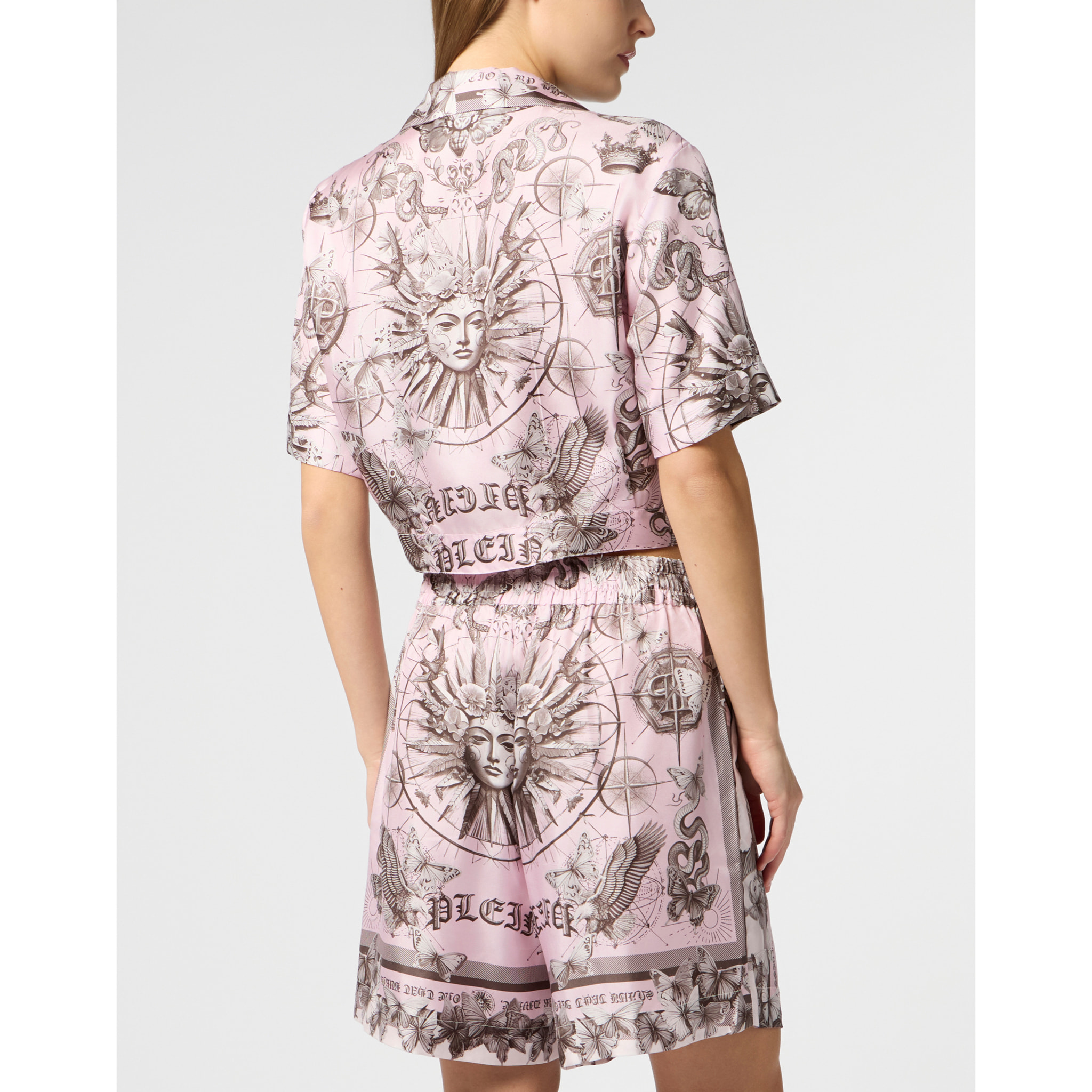 PHILIPP PLEIN Cropped Bow Shirt Butterfly Tattoo