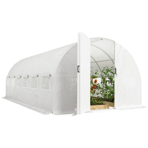 Invernadero de Exterior 6x3x2 m, Invernadero de Túnel con Puerta con Bisagras, Ventanas de Malla, Cubierta PE 140g/m² y Marco de Acero Galvanizado, Anti-UV, Impermeable, para Cultivos, Blanco