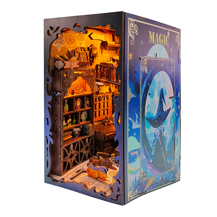 Librería mágica Sombra Lunar. Book Nook de madera, diseño 3D realista con gran detalle y luces led.