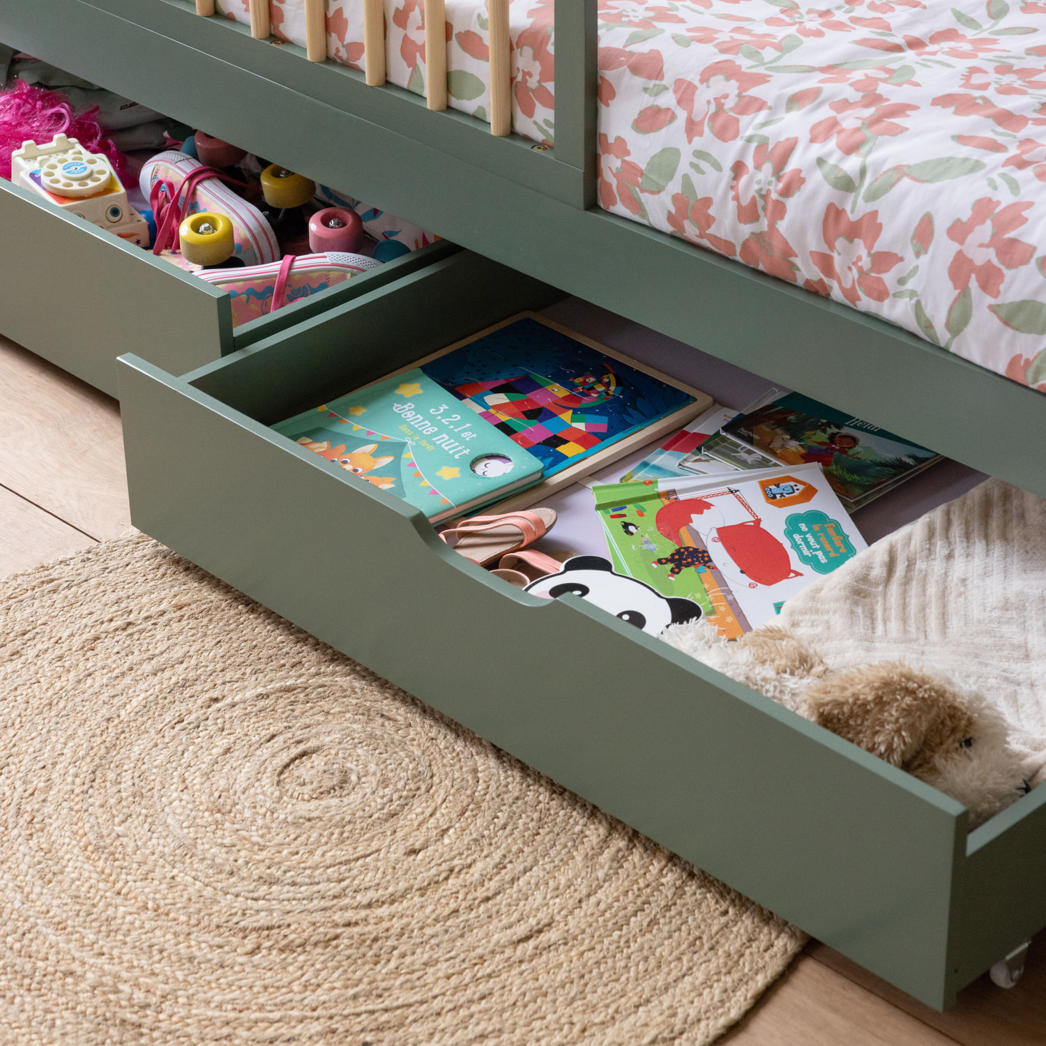 Lit pour enfant 190x90cm vert avec tiroirs ADAM