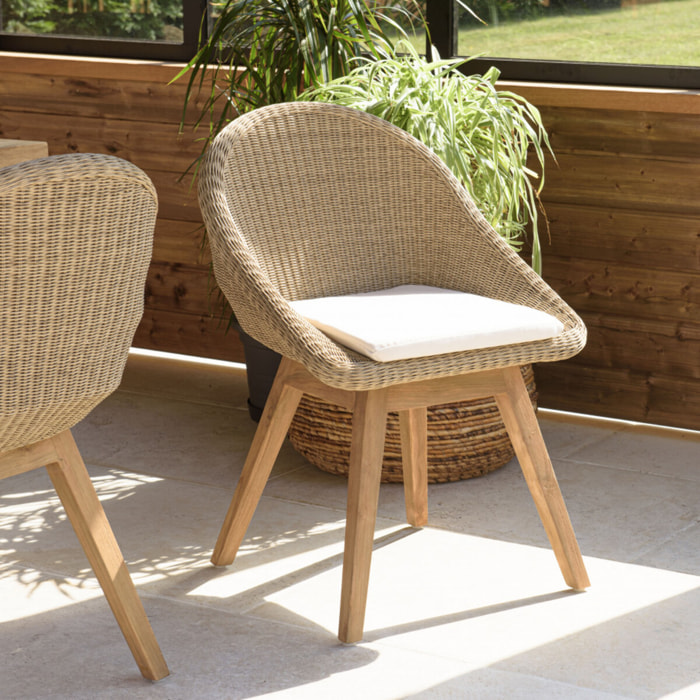 KALLY - Lot de 2 chaises jardin rotin synthétique avec coussin pieds évasés