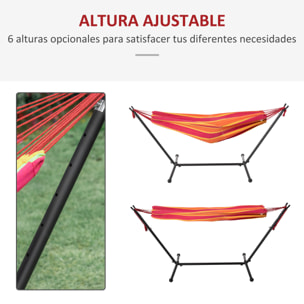 Hamaca con Soporte 310x117 cm Hamaca de Camping con Bolsa de Transporte Portátil Altura Ajustable Carga 120 kg para Patio Terraza Rayas Naranja y Rojo