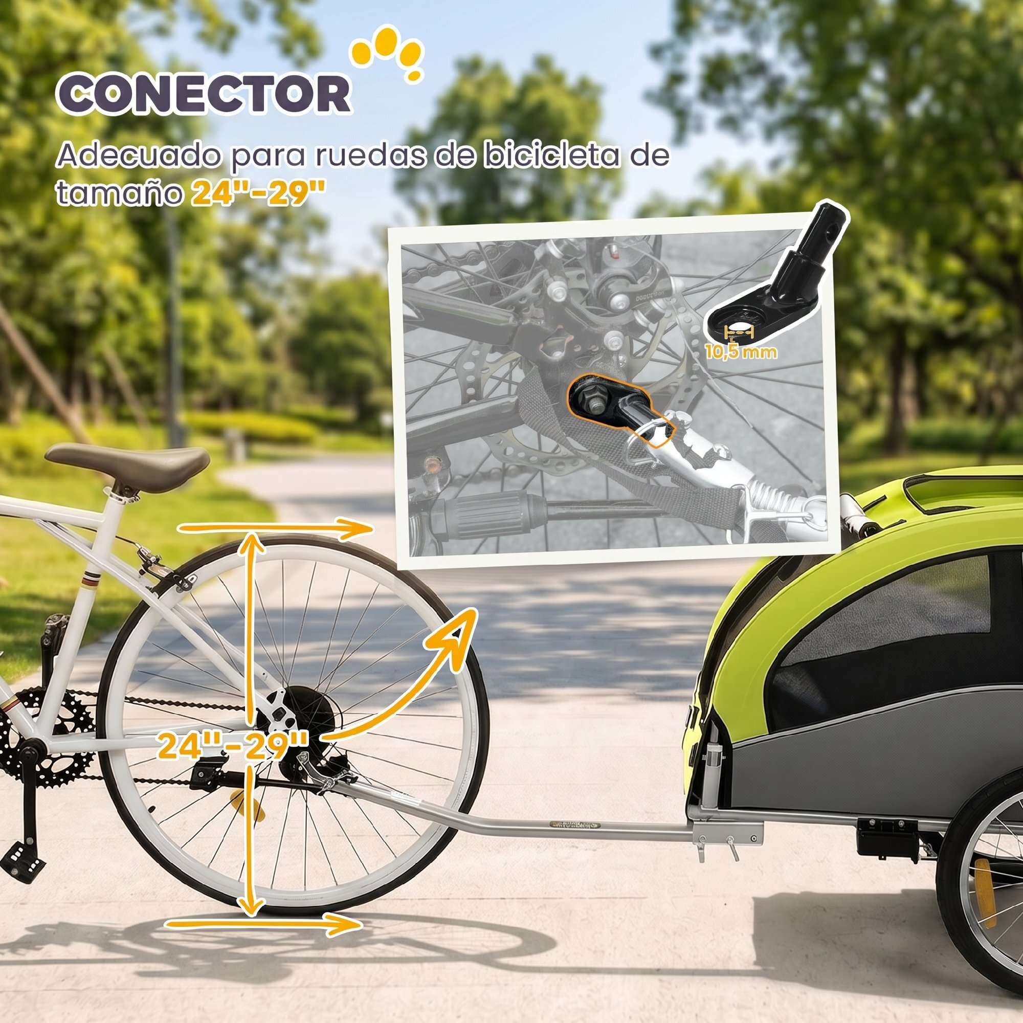 Remolque de Bicicleta Perros 2 en 1, Carrito para Perros Medianos hasta 20 kg y Gatos Plegable con Suspensión, Neumáticos Grandes, Ventanas de Malla, Freno de Mano, Reflectores, Bandera, Verde