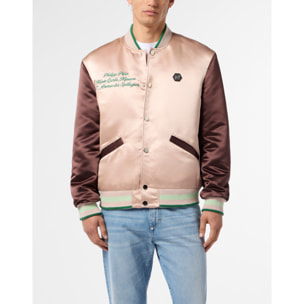 PHILIPP PLEIN Shiny Satin College Bomber Signature Monte Carlo