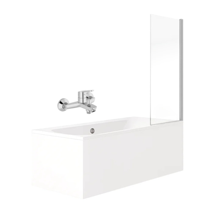 Pack baignoire droite 180 x 80 Elise + mitigeur bain douche chromé + pare bain chromé + vidage