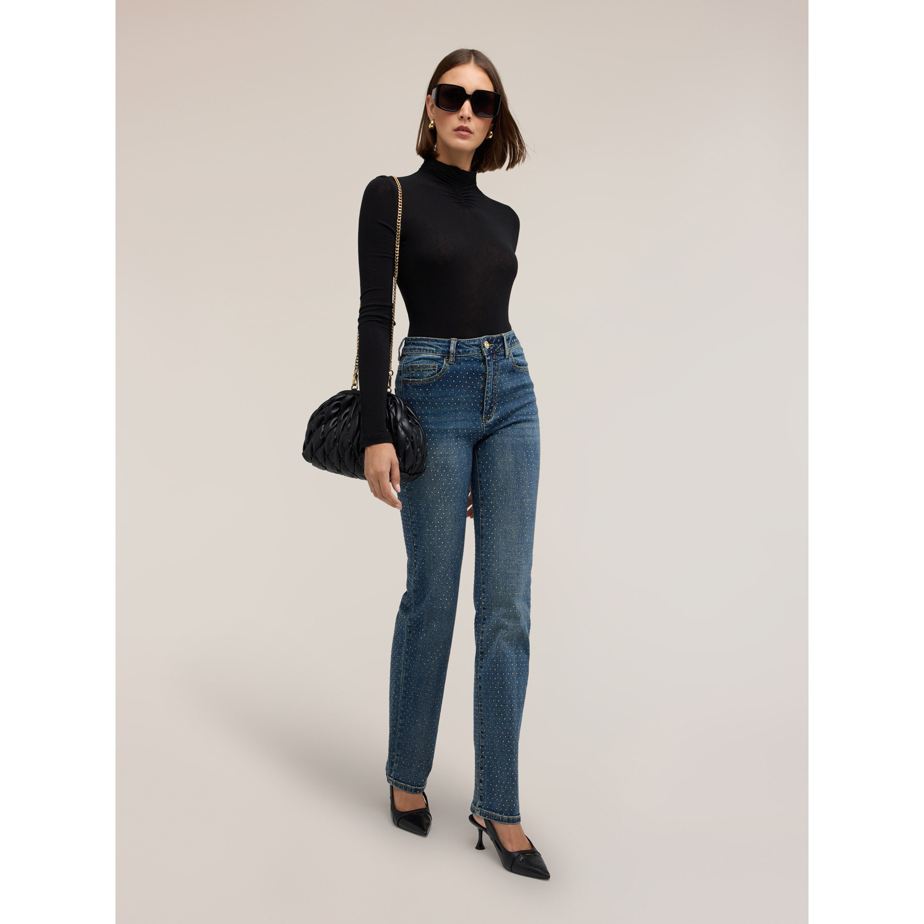 Motivi - Jeans wide fit con micro-strass all over - Blu