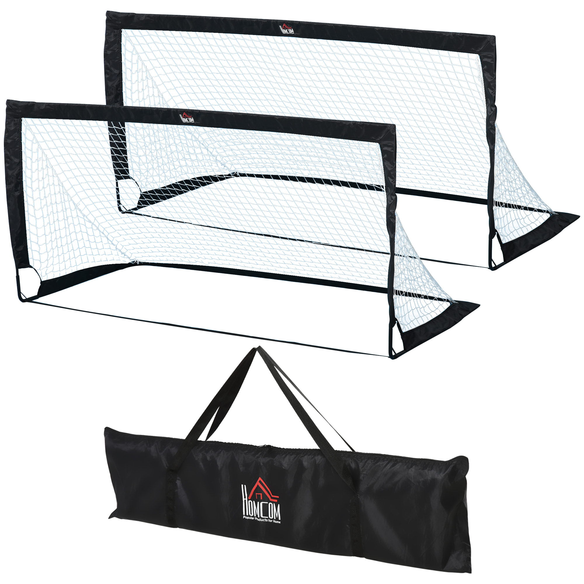 Lot de 2 buts de foot portables avec sac de transport et piquets d'ancrage blanc noir