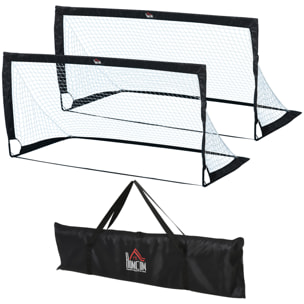 Lot de 2 buts de foot portables avec sac de transport et piquets d'ancrage blanc noir