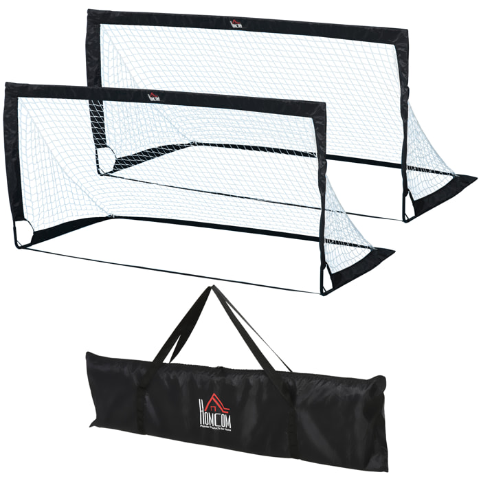 Lot de 2 buts de foot portables avec sac de transport et piquets d'ancrage blanc noir