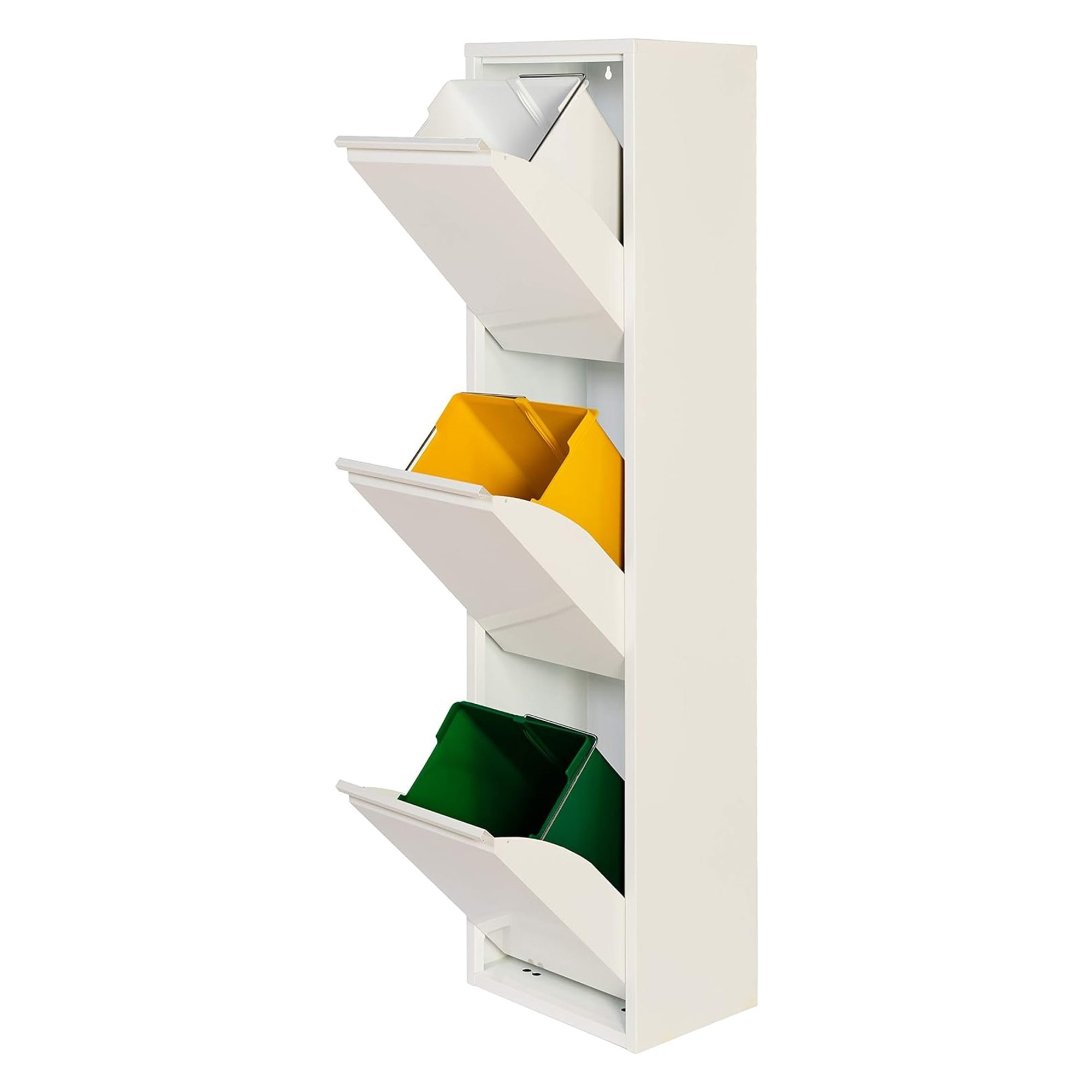 Well home - cubo de basura y reciclaje metálico de 3 compartimentos, 3x17l (51l) blanco mate