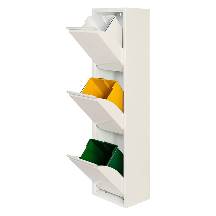 Well home - cubo de basura y reciclaje metálico de 3 compartimentos, 3x17l (51l) blanco mate