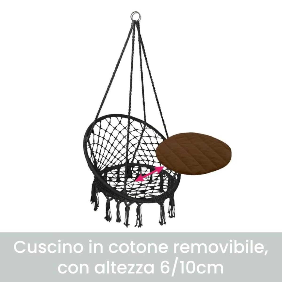 Amaca da Giardino Poltrona Sospesa Amaca da Appendere Macramè con Cuscino | Dondolo ad Uncinetto