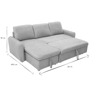 Canapé d'angle convertible réversible avec coffre 3 places en tissu chenille gris et bois clair ORSO