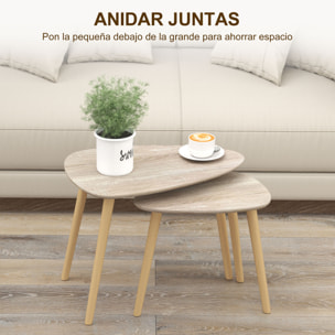 Juego de 2 Mesas de Centro, Mesa Nido Moderna, Mesitas Auxiliares, Patas de Madera de Pino, para Salón, Dormitorio, Oficina, Madera Natural