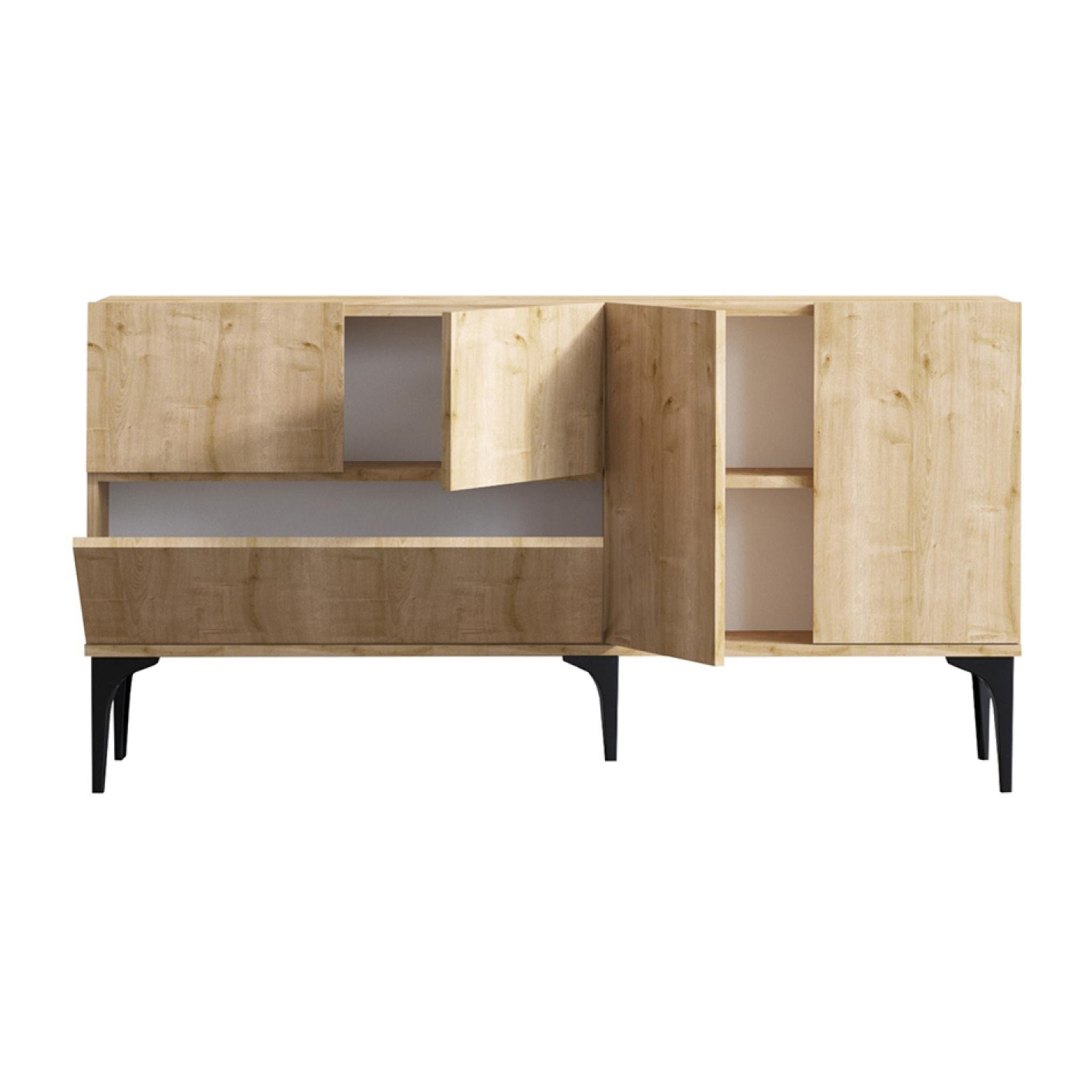 LILO Buffet design 5 portes couleur chêne – 150 cm