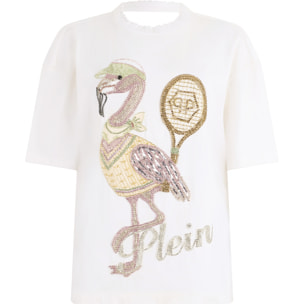 PHILIPP PLEIN Open Back Man Fit T-Shirt Flamingo Crystals