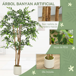 Ficus Artificial 150 cm, con Tronco Natural, Planta Artificial Realista para Interior con Maceta, Decoración para Hogar, Salón, Oficina, 65x65x150 cm, Verde