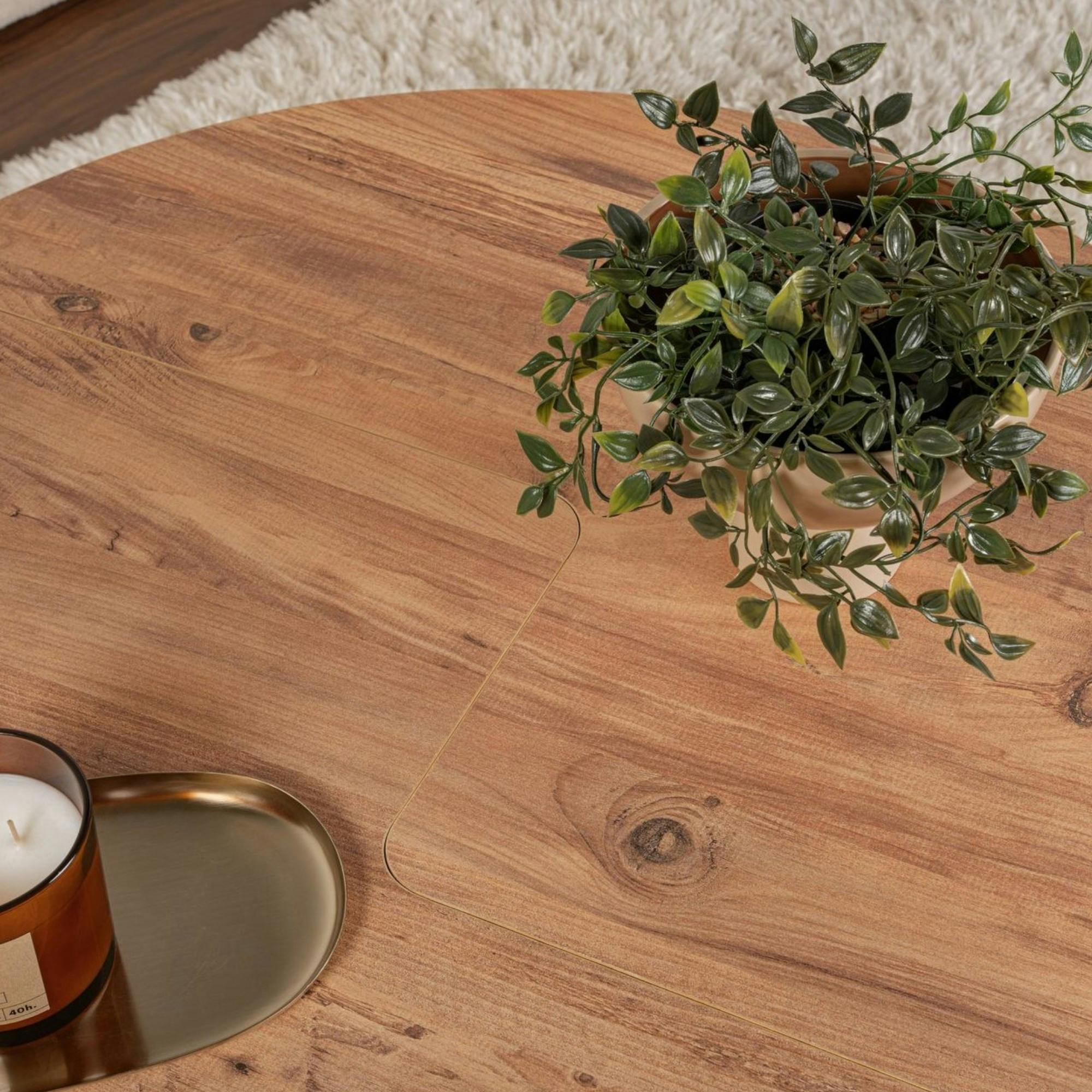 Table basse ronde effet bois de pin – design puzzle MARFA