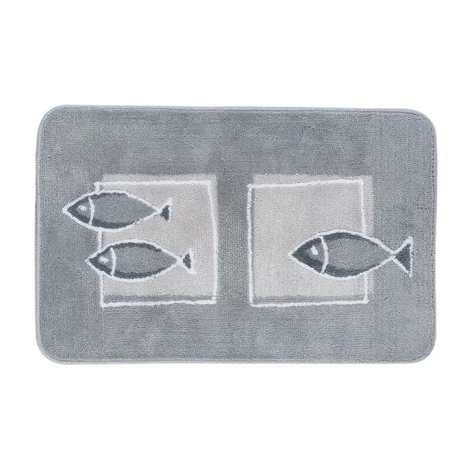 Tapis de bain Polyester ANDROS 55x85cm motif poisson Gris Spirella