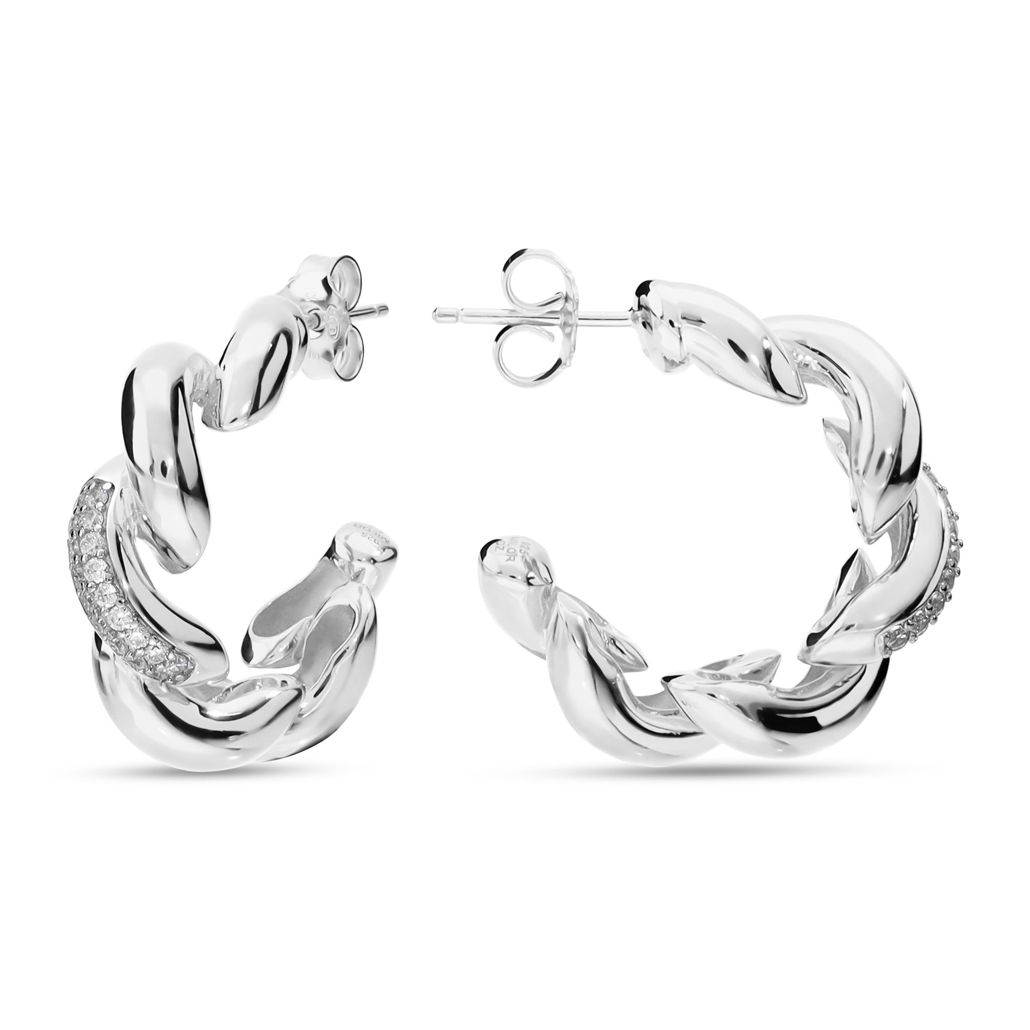 Orecchini Maglia San Marco in Argento 925 placcato Rodio con Pavé di Cubic Zirconia