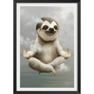 Affiche enfant paresseux méditant  Affiche + cadre en bois - Noir