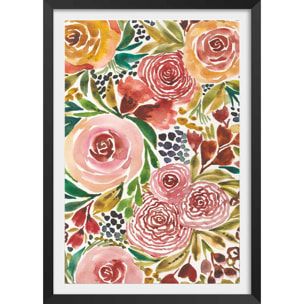 Poster roses envoutantes Affiche + cadre en bois - Noir