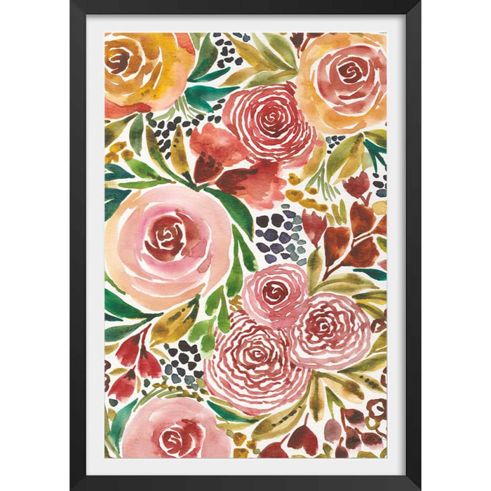 Poster roses envoutantes Affiche + cadre en bois - Noir