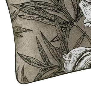 Coussin passepoilé aux impressions florales - Vert Olive