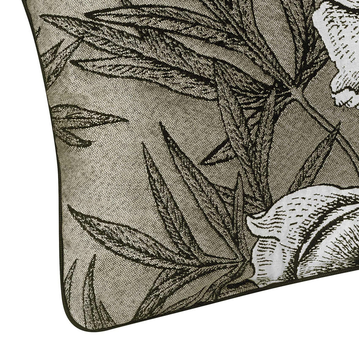 Coussin passepoilé aux impressions florales - Vert Olive