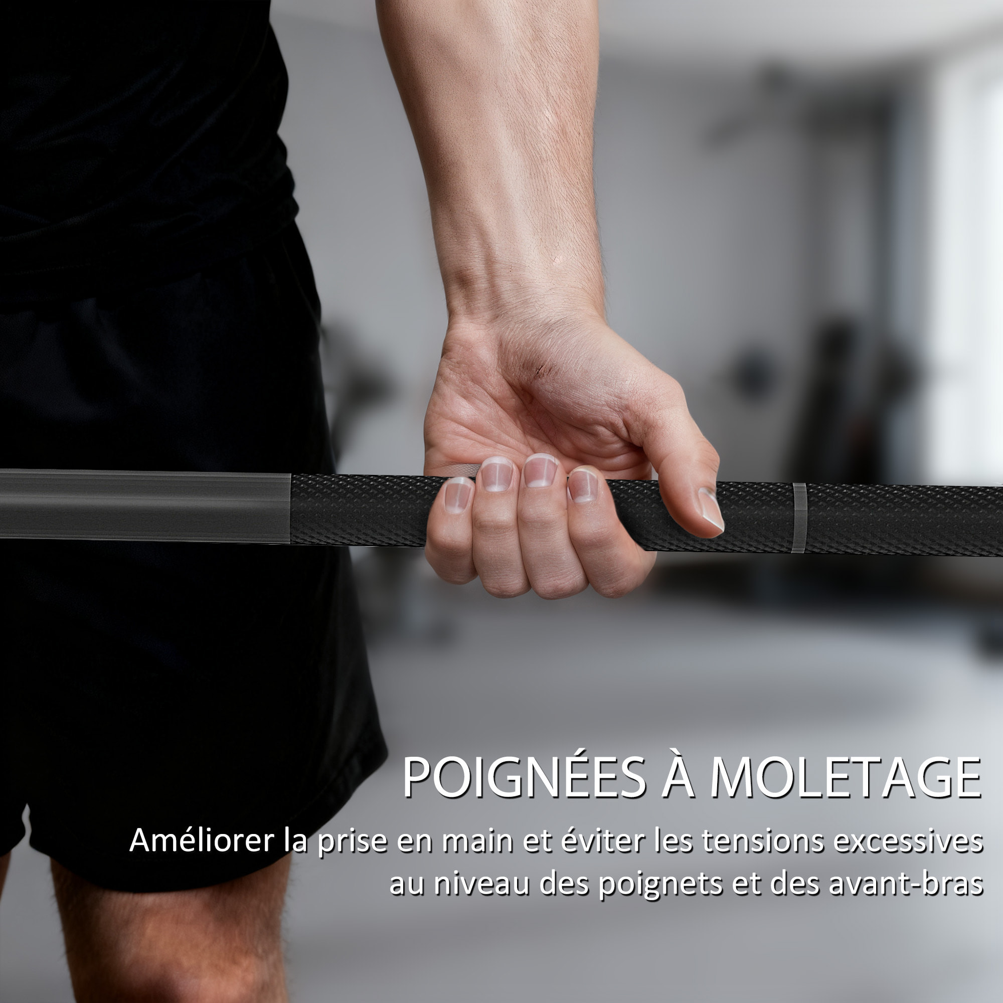 Barre olympique 200Kg 1,8m dia.5cm butées noir