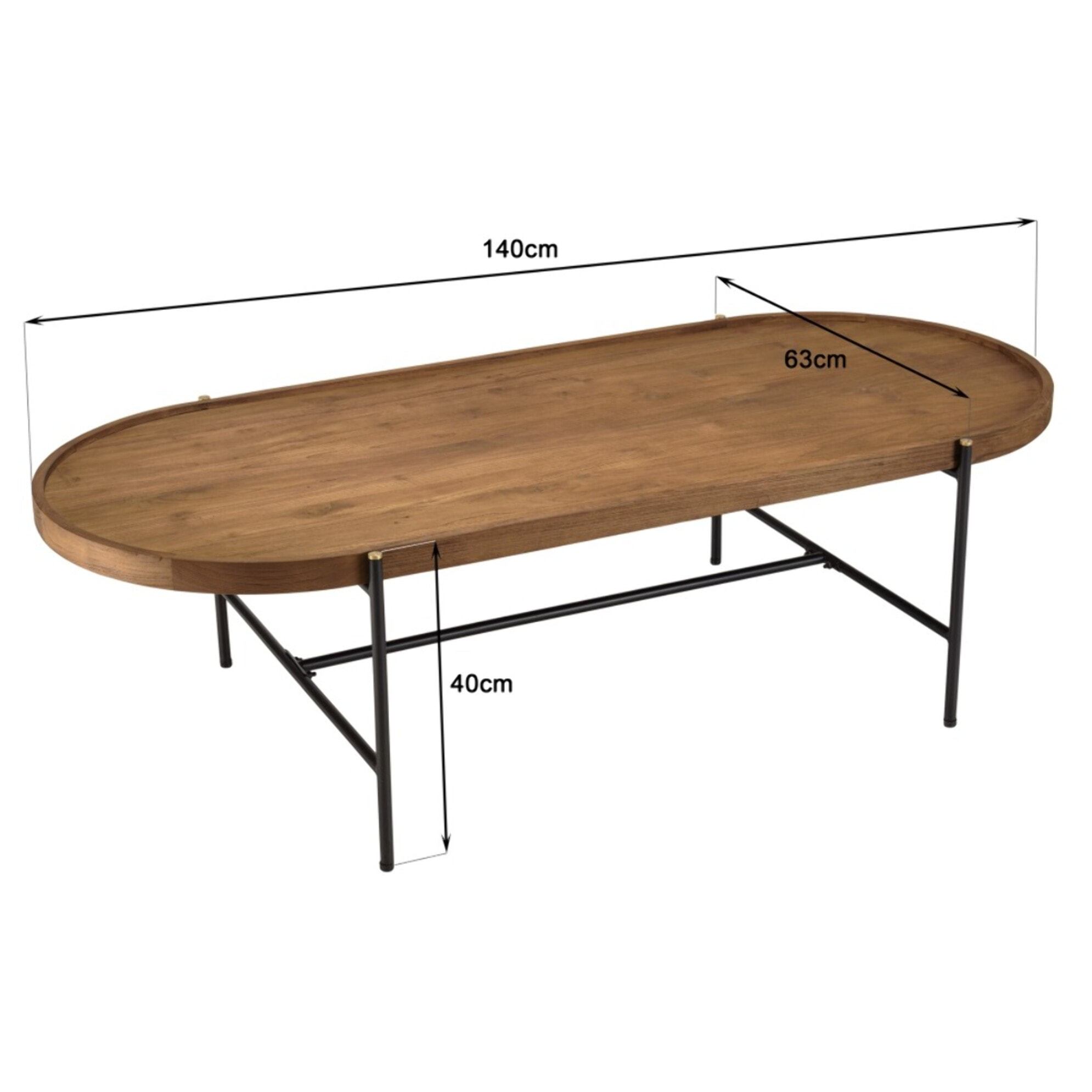 SIXTINE - Table basse ovale 140x63cm plateau en bois de teck recyclé