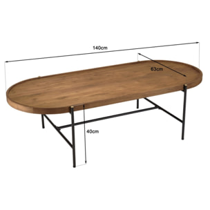SIXTINE - Table basse ovale 140x63cm plateau en bois de teck recyclé