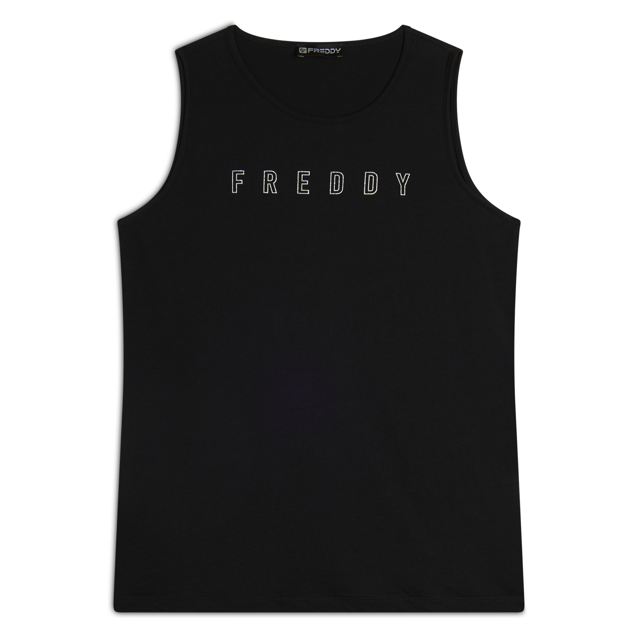 Canotta con scollo tondo e logo glitter