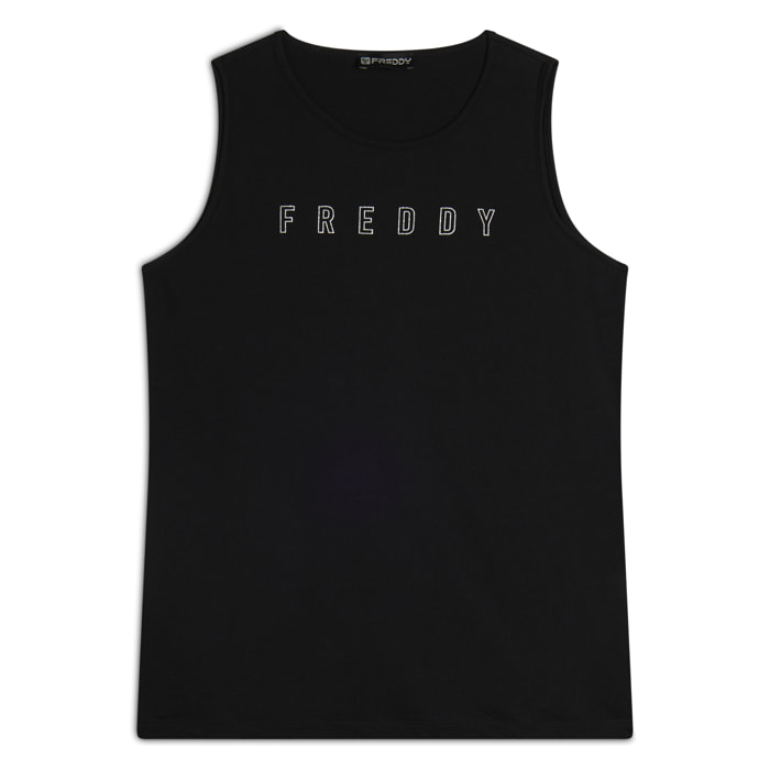 Canotta con scollo tondo e logo glitter