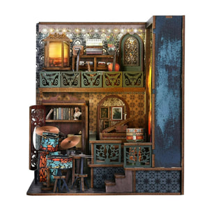 Esplosione di note. Book Nook in legno, design 3D realistico, cornice luminosa con sfondo intercambiabile.