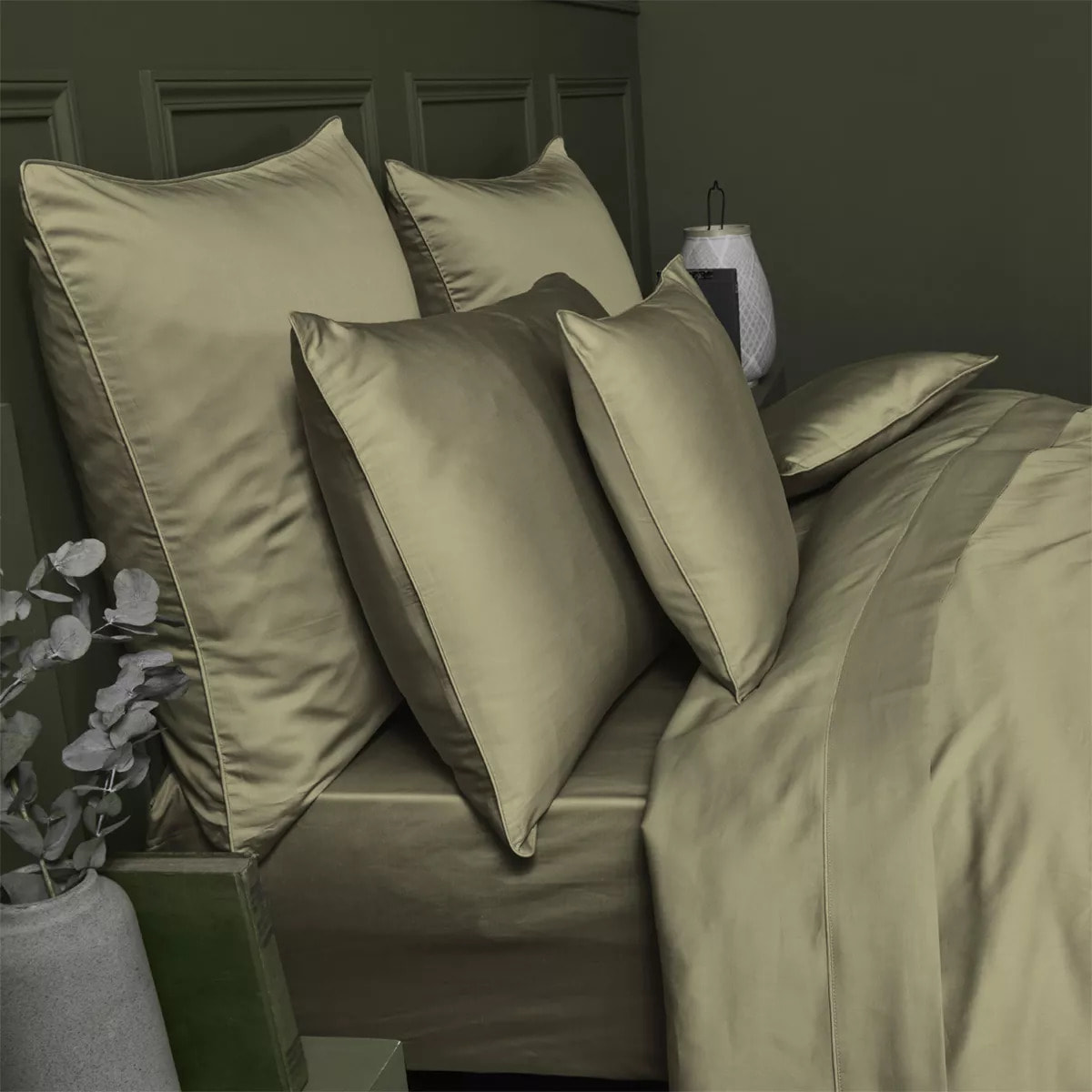 Housse de couette satin de coton uni beige Ava uni glaise