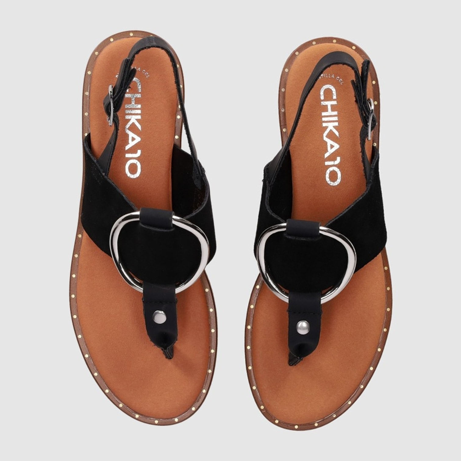 Sandalias de Serraje - Negro - Tacón: Bajo