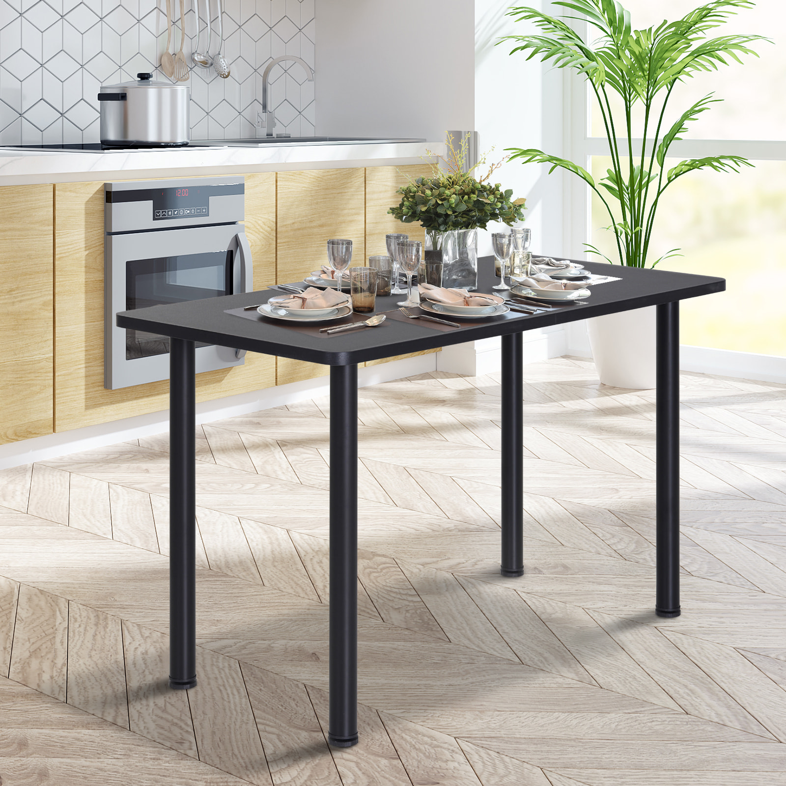 HOMCOM Table à manger style contemporain 4 personnes dim. 120L x 60l x 76H cm panneaux particules acier inoxydable noir