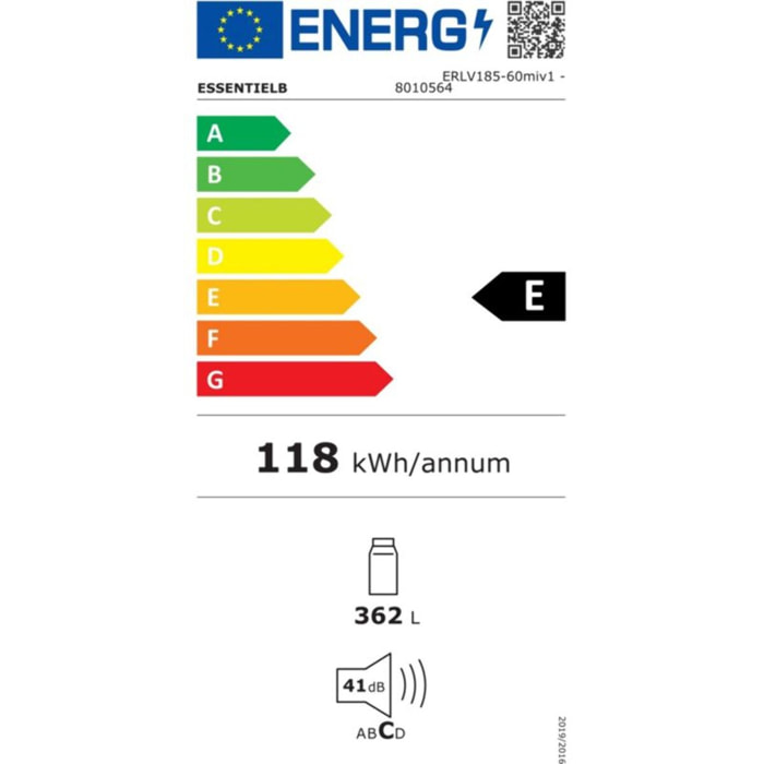 Réfrigérateur 1 porte ESSENTIELB ERLV185-60miv1