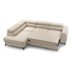 Aneta - canapé d'angle gauche 5 places - convertible avec coffre et têtières - en velours - Beige