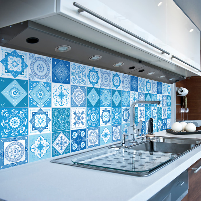 Stickers muraux - Sticker Mural Carrelage adhésif Cuisine Salle de Bain - 9 STICKERS CARRELAGES AZULEJOS ANGELINA