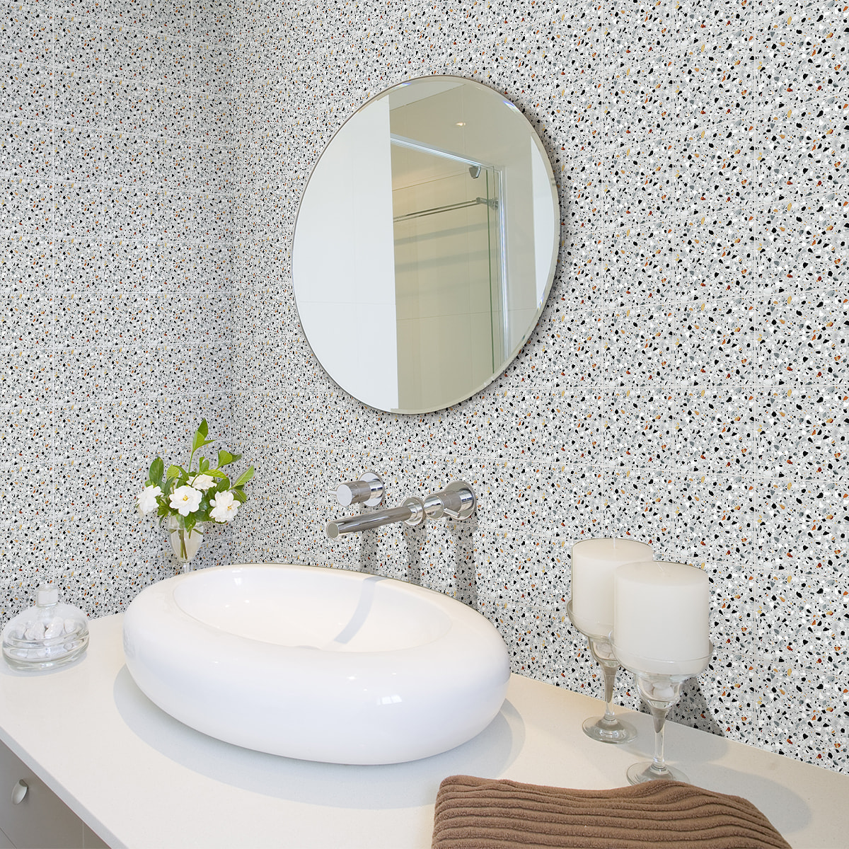 Stickers muraux - Sticker Mural Carrelage adhésif Cuisine Salle de Bain - 30 STICKERS CARRELAGES TERRAZZO PANTALEO