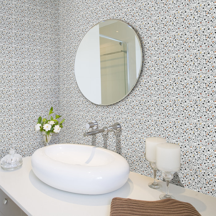 Stickers muraux - Sticker Mural Carrelage adhésif Cuisine Salle de Bain - 30 STICKERS CARRELAGES TERRAZZO PANTALEO