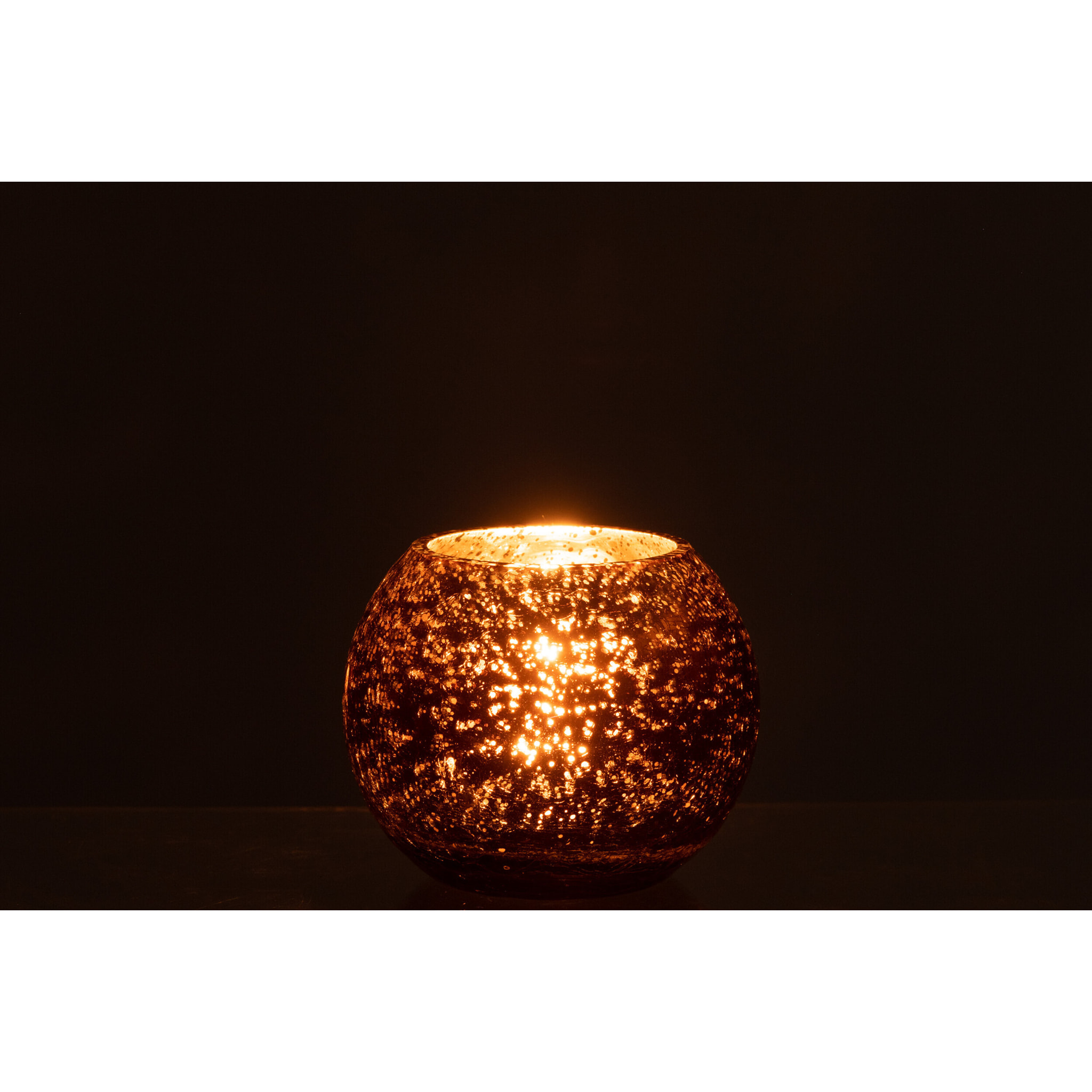 J-Line - Photophore boule craquelé - verre effet nacré - marron - small - 2pcs