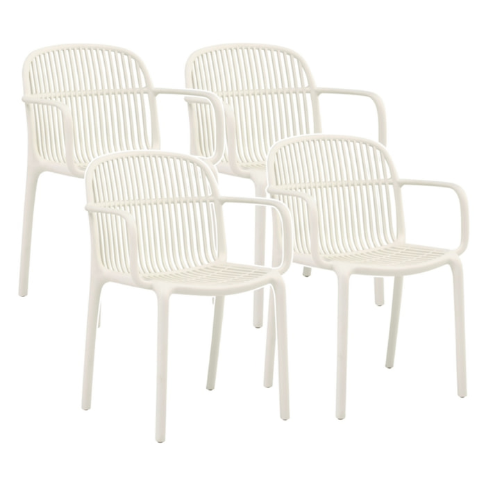 Set da 4 sedie da esterno bianca con braccioli in polipropilene – Sintra